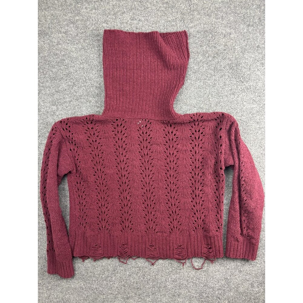 BKE Sweater Womens Small Red Open‎ Knit Turtleneck Distressed Hem Pullover